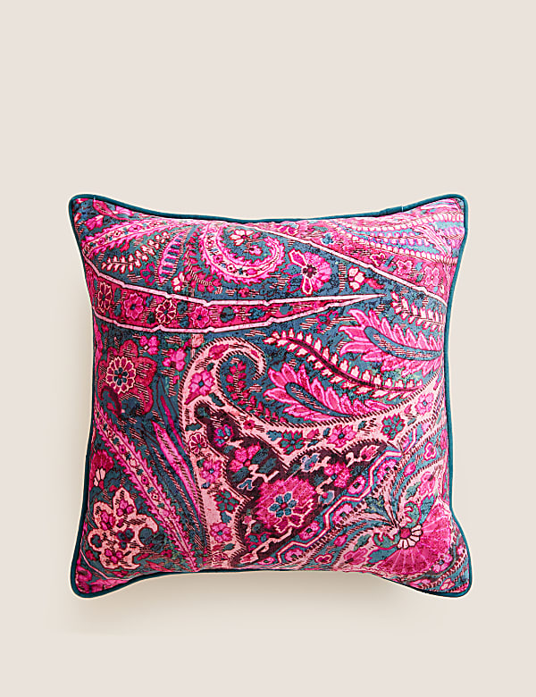 Velvet Paisley Piped Cushion