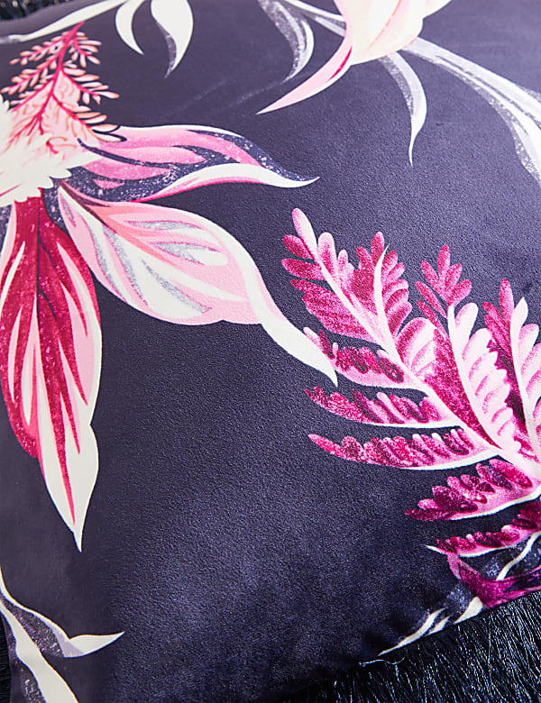 Velvet Floral Fringed Cushion