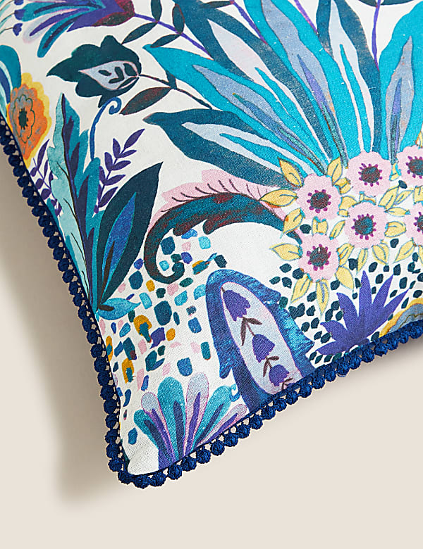 Cotton Linen Floral Embellished Cushion