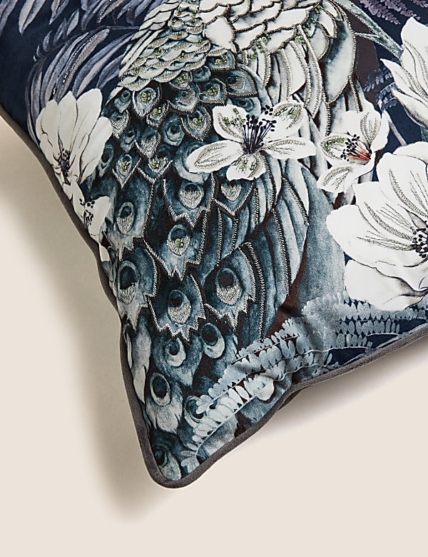 Velvet Embroidered Peacock Cushion