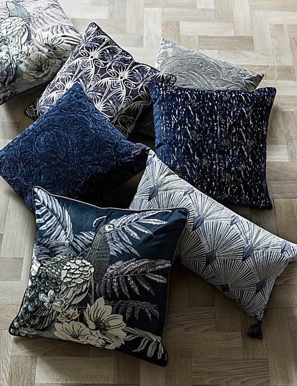 Velvet Embroidered Peacock Cushion