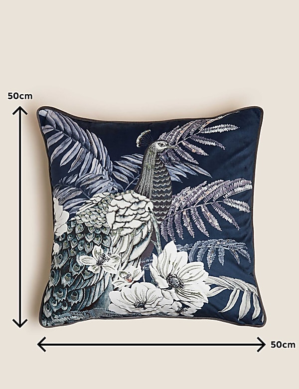 Velvet Embroidered Peacock Cushion