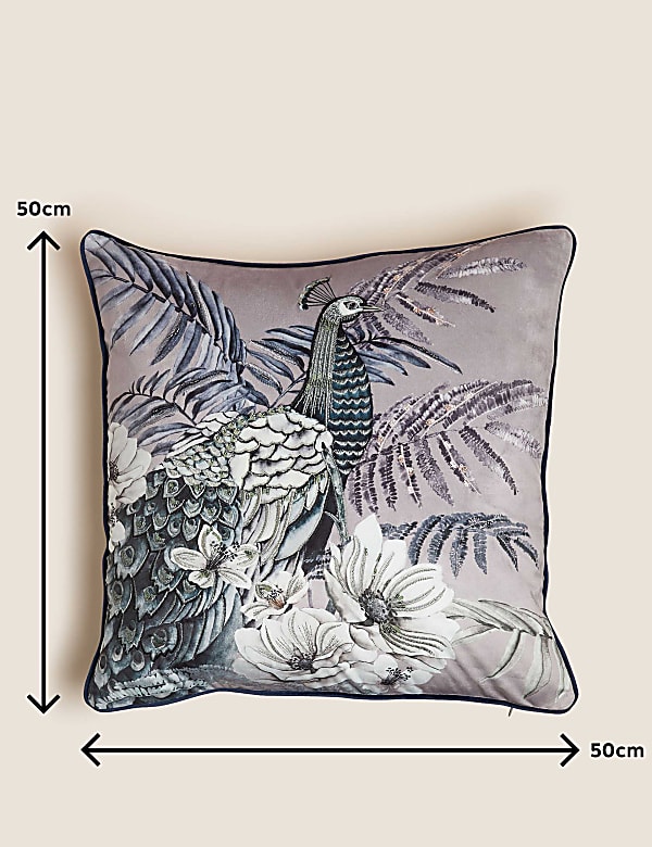Velvet Embroidered Peacock Cushion