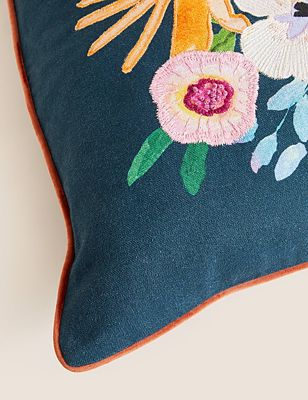 Cotton Rich Floral Embroidered Cushion