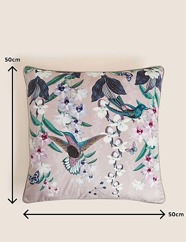 Velvet Hummingbird Embellished Cushion