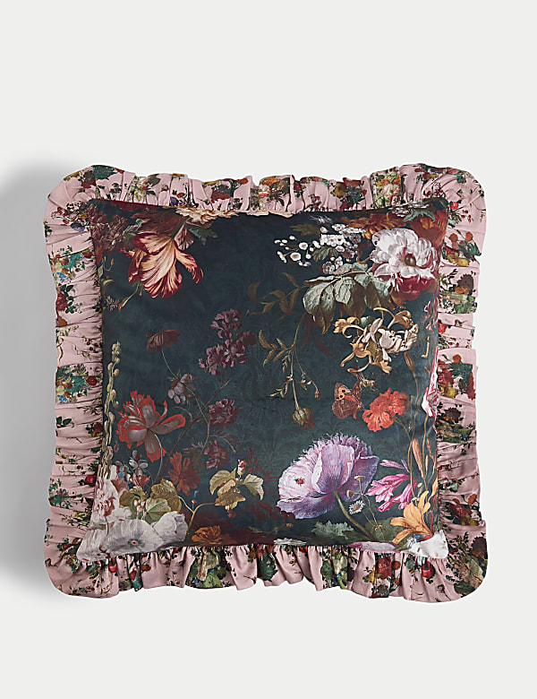 Velvet Floral Ruffle Trim Cushion - AU