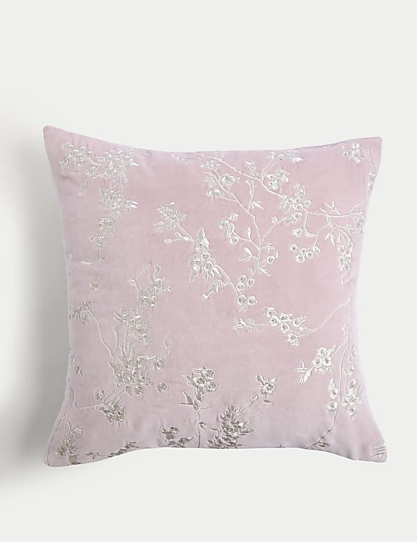 Velvet Cherry Blossom Embroidered Cushion - KG