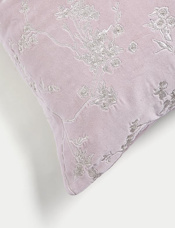 Velvet Cherry Blossom Embroidered Cushion - RS