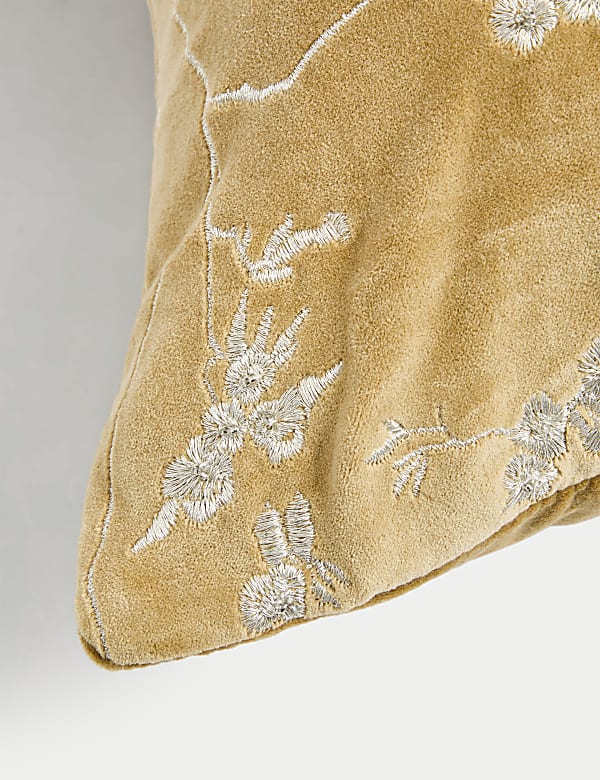 Velvet Cherry Blossom Embroidered Cushion - FR