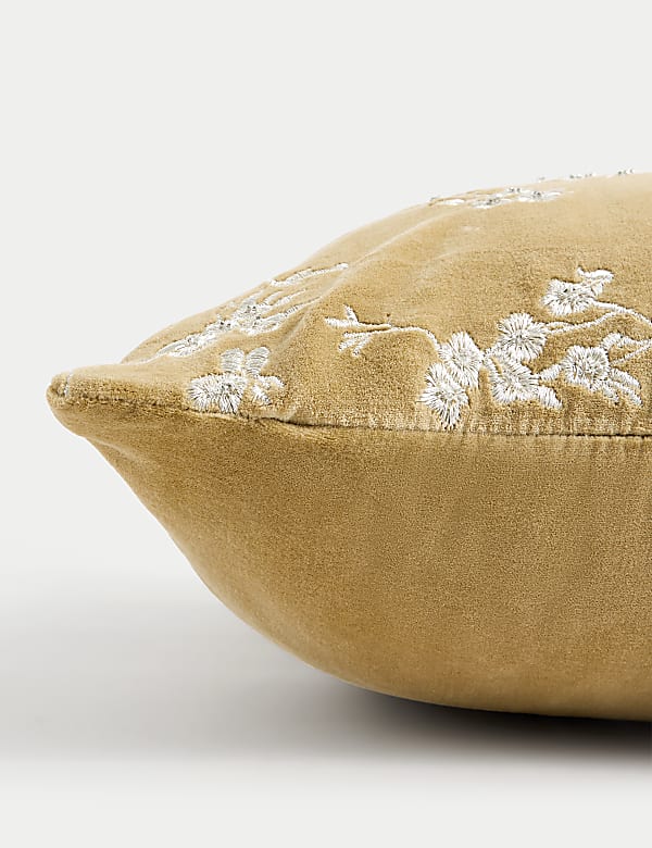 Velvet Cherry Blossom Embroidered Cushion - FR