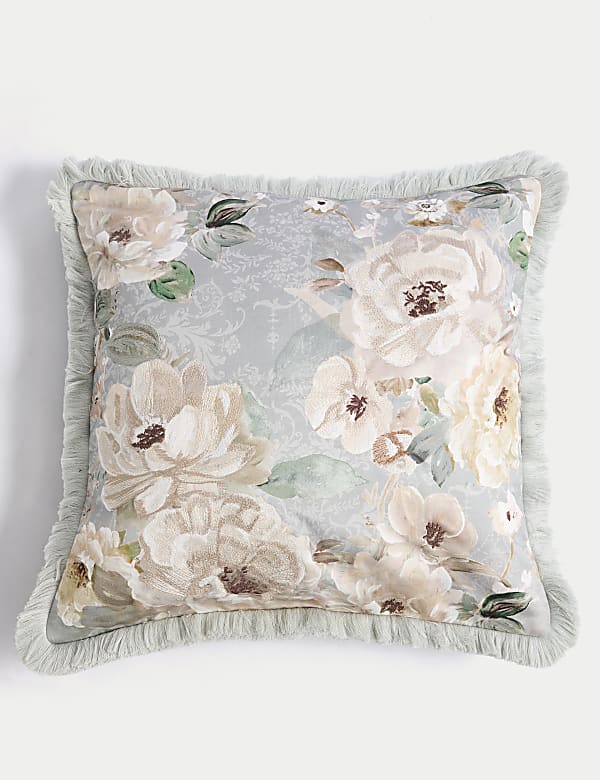 Pure Cotton Floral Fringed Cushion - BG