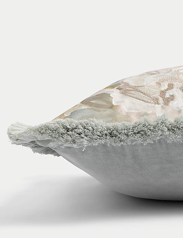 Pure Cotton Floral Fringed Cushion - BG