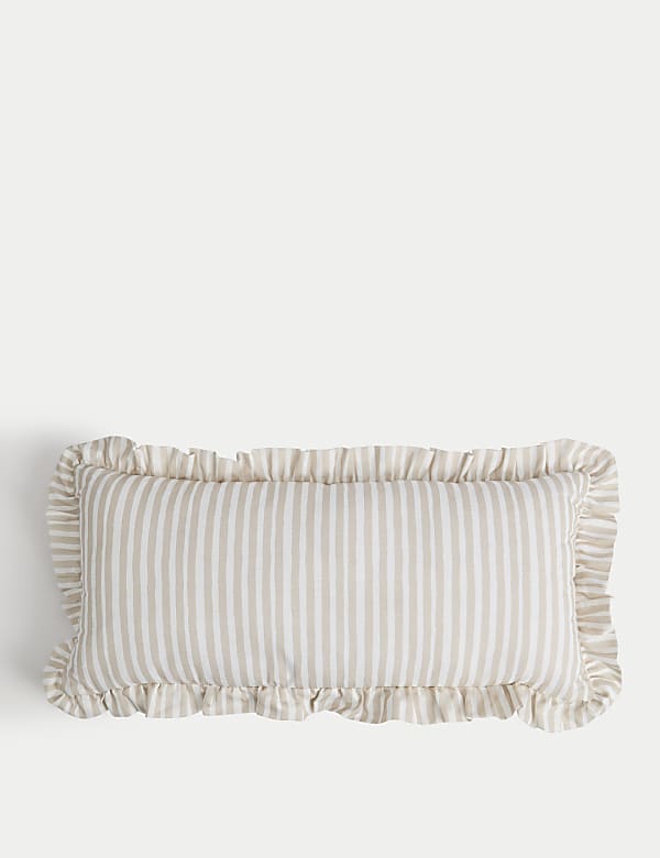 Cotton with Linen Leaf & Striped Bolster Cushion - KR
