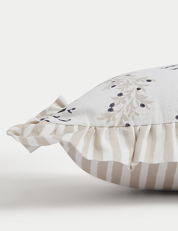 Cotton with Linen Leaf & Striped Bolster Cushion - KR