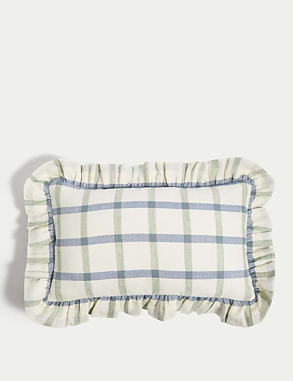 Cotton with Linen Checked Bolster Cushion - LT