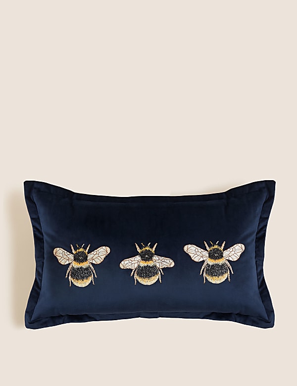 Velvet Bee Embroidered Bolster Cushion Cushions M S HK