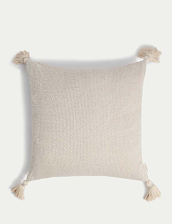 Pure Cotton Textured Tasselled Cushion - US