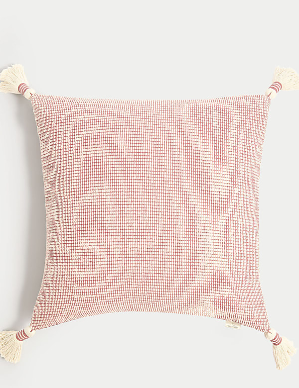 Pure Cotton Textured Tasselled Cushion - DK