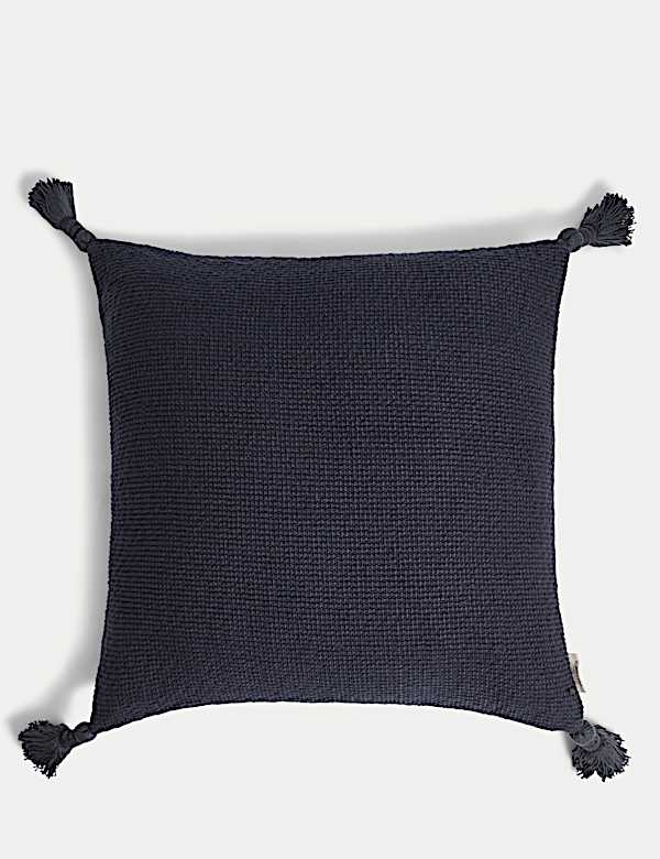 Pure Cotton Textured Tasselled Cushion - US