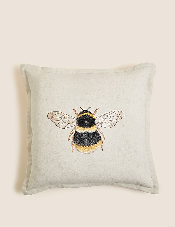 Linen Blend Bee Embroidered Cushion - LV