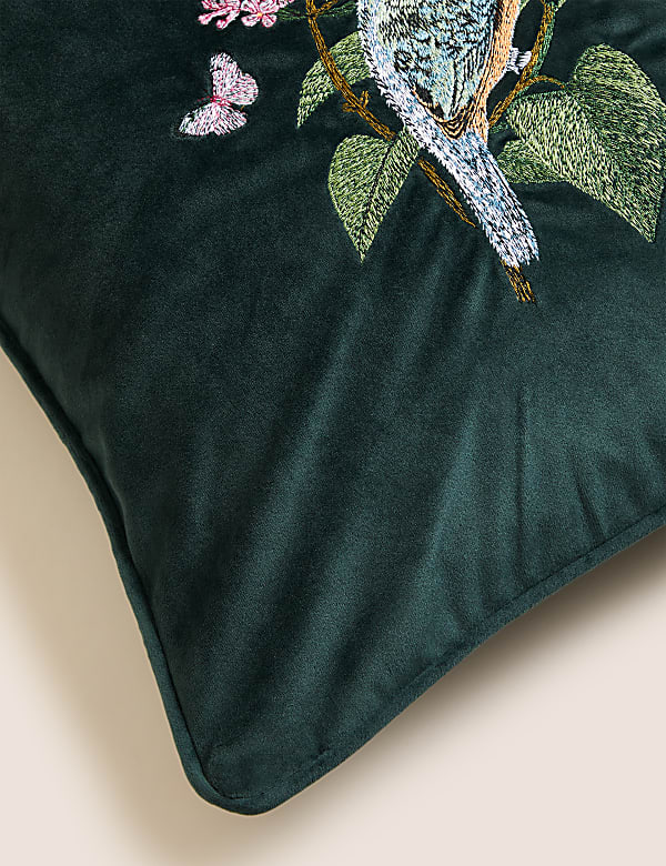 Velvet Floral Bird Embroidered Cushion