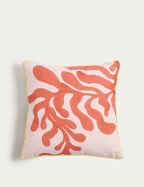 Set of 2 Coral & Checked Outdoor Cushions - DK