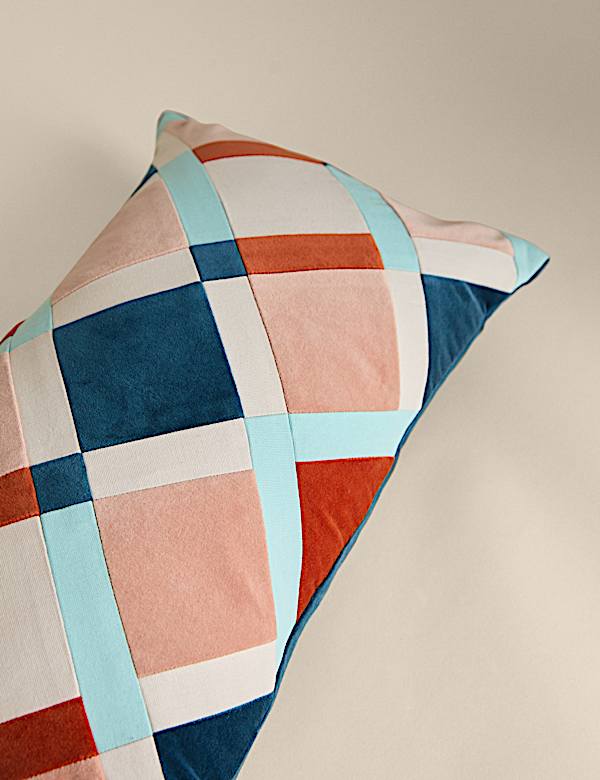 Velvet Geometric Patchwork Bolster Cushion - BN