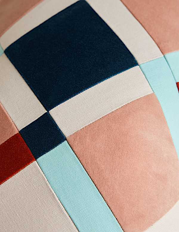 Velvet Geometric Patchwork Bolster Cushion - BN