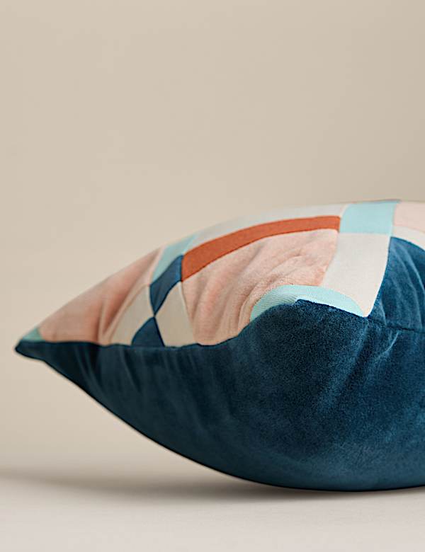 Velvet Geometric Patchwork Bolster Cushion - BN