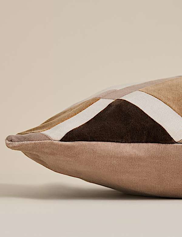 Velvet Geometric Patchwork Bolster Cushion - FR