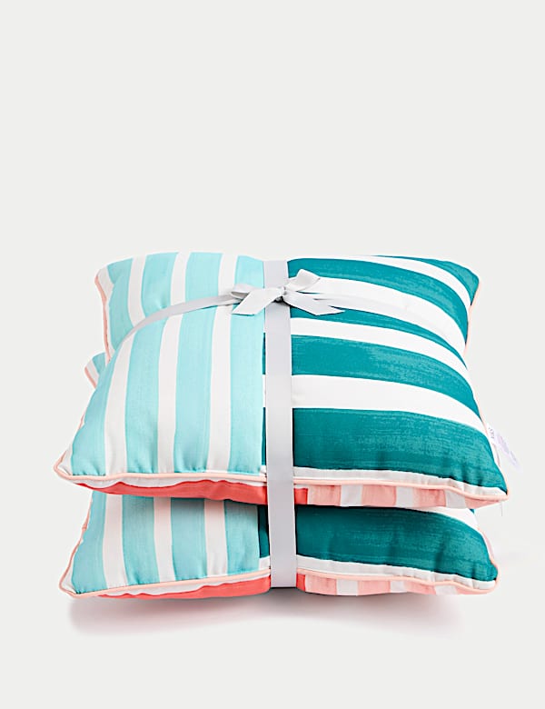 Set of 2 Reversible Striped Outdoor Cushions - FI