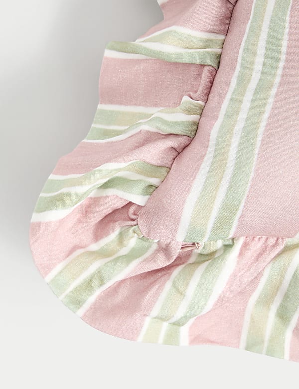 Coussin en coton à rayures et volants - FR