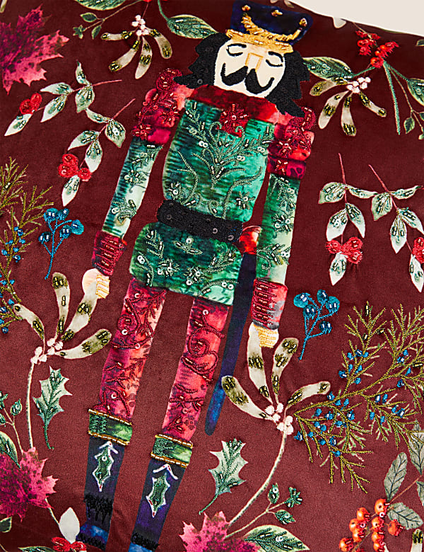 Velvet Nutcracker Embellished Cushion - GR
