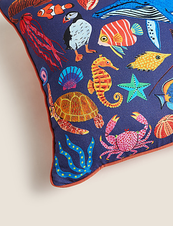 Pure Cotton Under Sea Embroidered Cushion