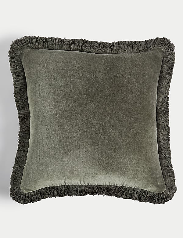 Pure Cotton Velvet Fringed Cushion - US