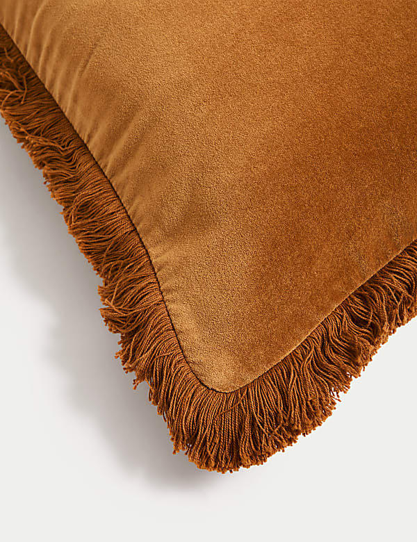 Pure Cotton Velvet Fringed Cushion - GR