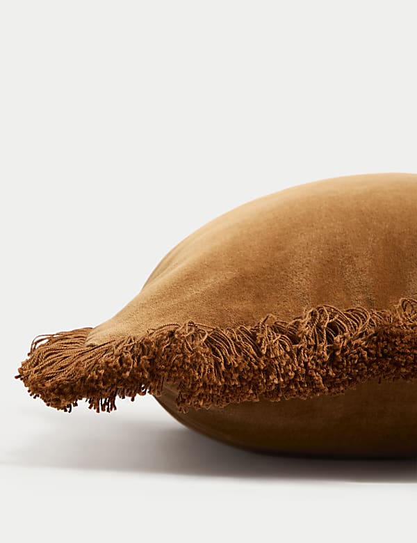 Pure Cotton Velvet Fringed Cushion - GR