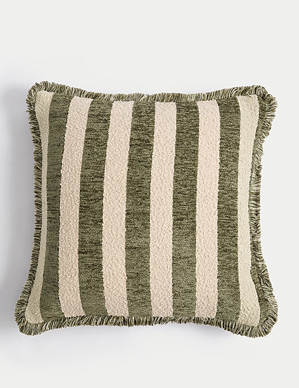 Chenille Striped Fringed Cushion - BG