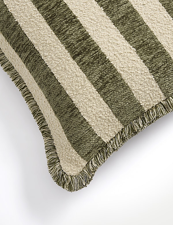 Chenille Striped Fringed Cushion - BG