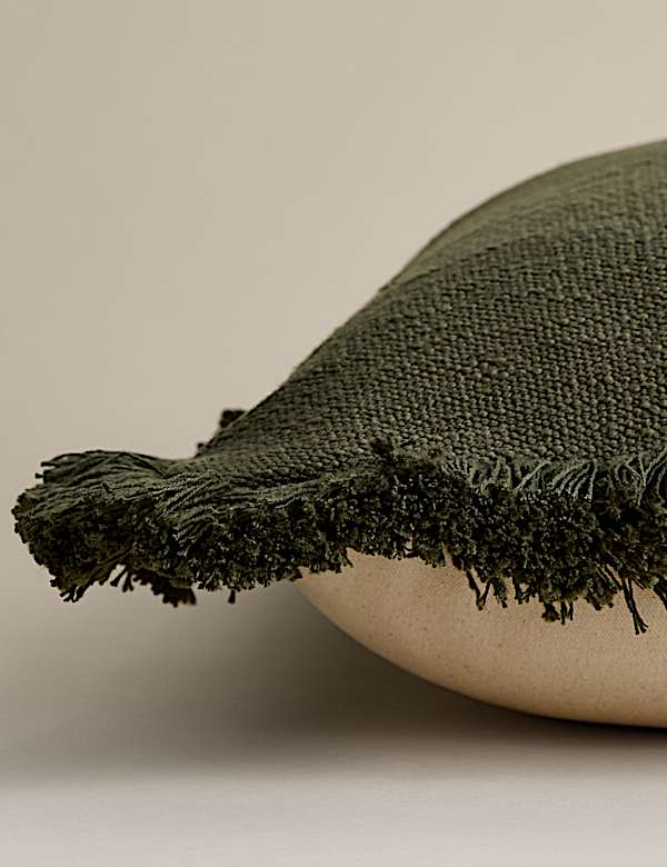 Pure Cotton Textured Fringe Cushion - IT