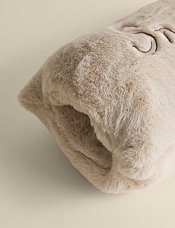 Faux Fur Snooze Slogan Bolster Cushion - NO
