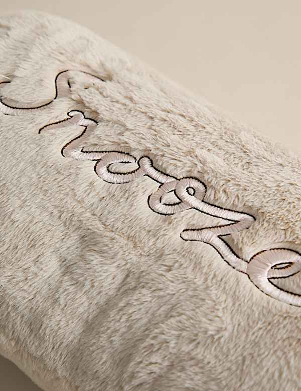 Faux Fur Snooze Slogan Bolster Cushion - NO