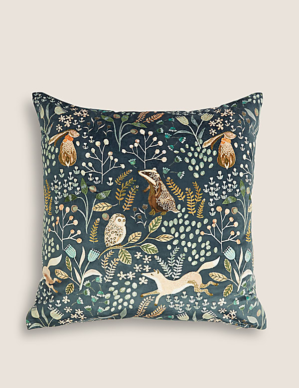 Woodland Print Embroidered Cushion - ES