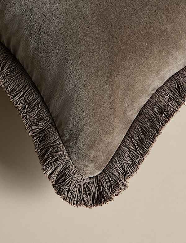 Pure Cotton Velvet Fringed Cushion - BN