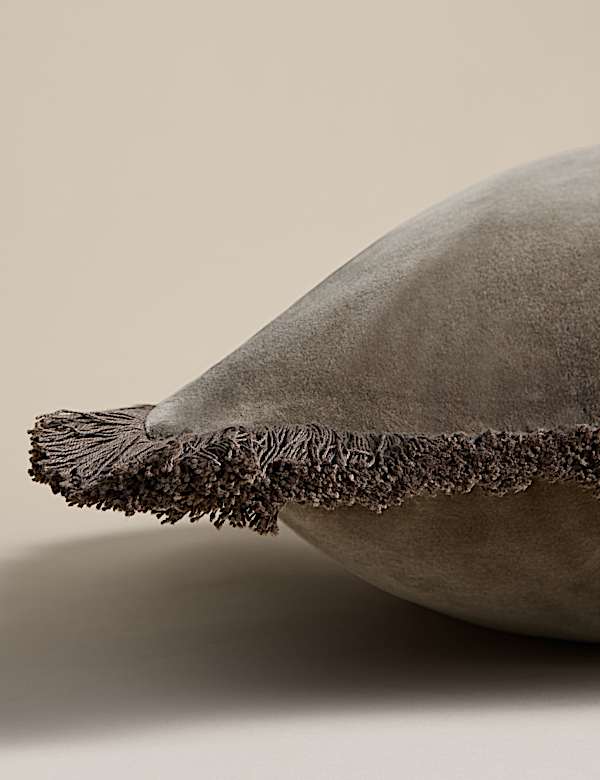 Pure Cotton Velvet Fringed Cushion - BN