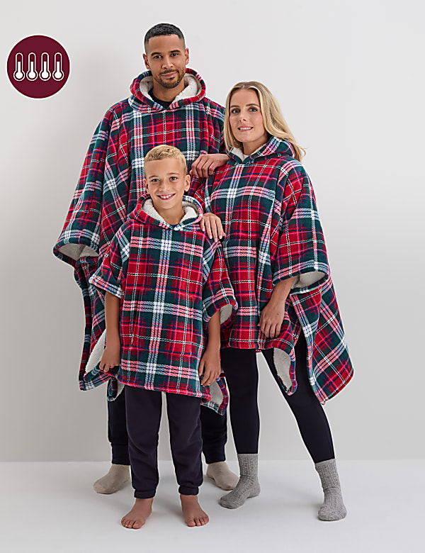 Fleece Checked Hooded Blanket RED MIX Throws M&S JP