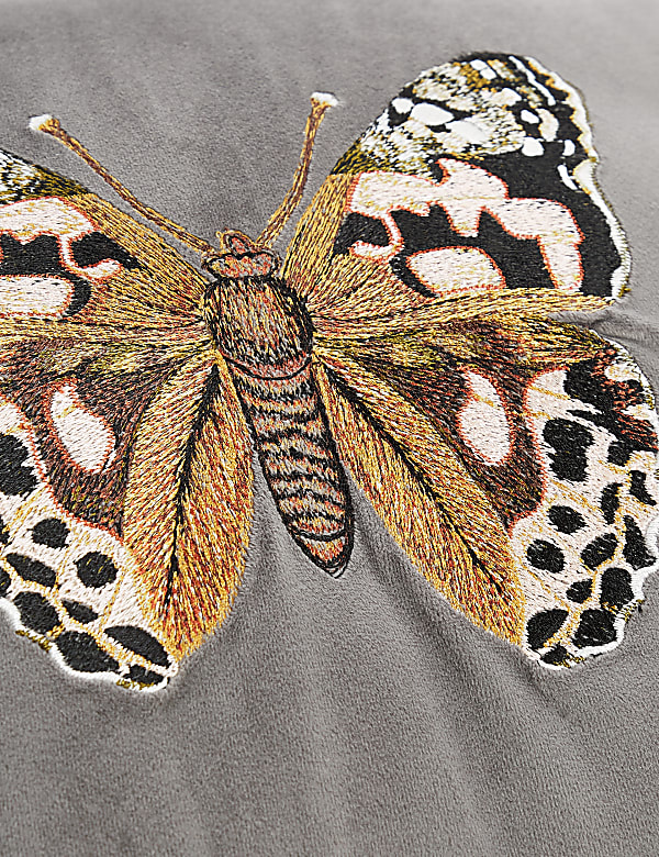 Velvet Butterfly Embroidered Cushion