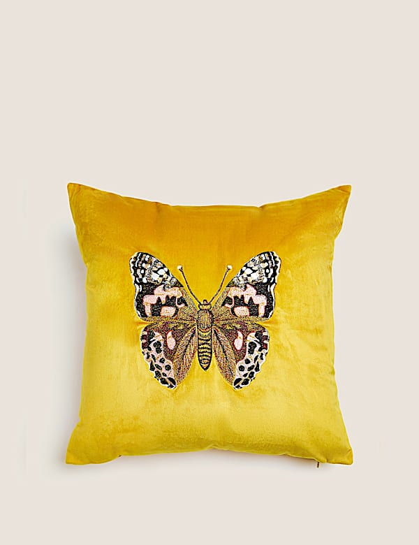 Velvet Butterfly Embroidered Cushion