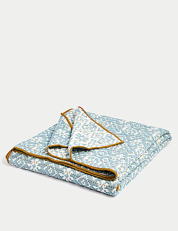 Pure Cotton Ikat Geometric Bedspread - JE
