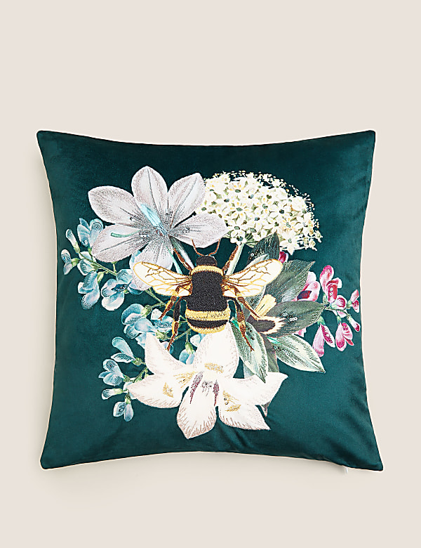 Velvet Bee Embroidered Cushion - NZ